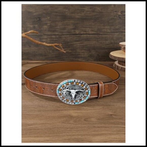 Retro Western Belt Faux Leather Floral Waist Cinch Metal Buckle Vintage main image 5